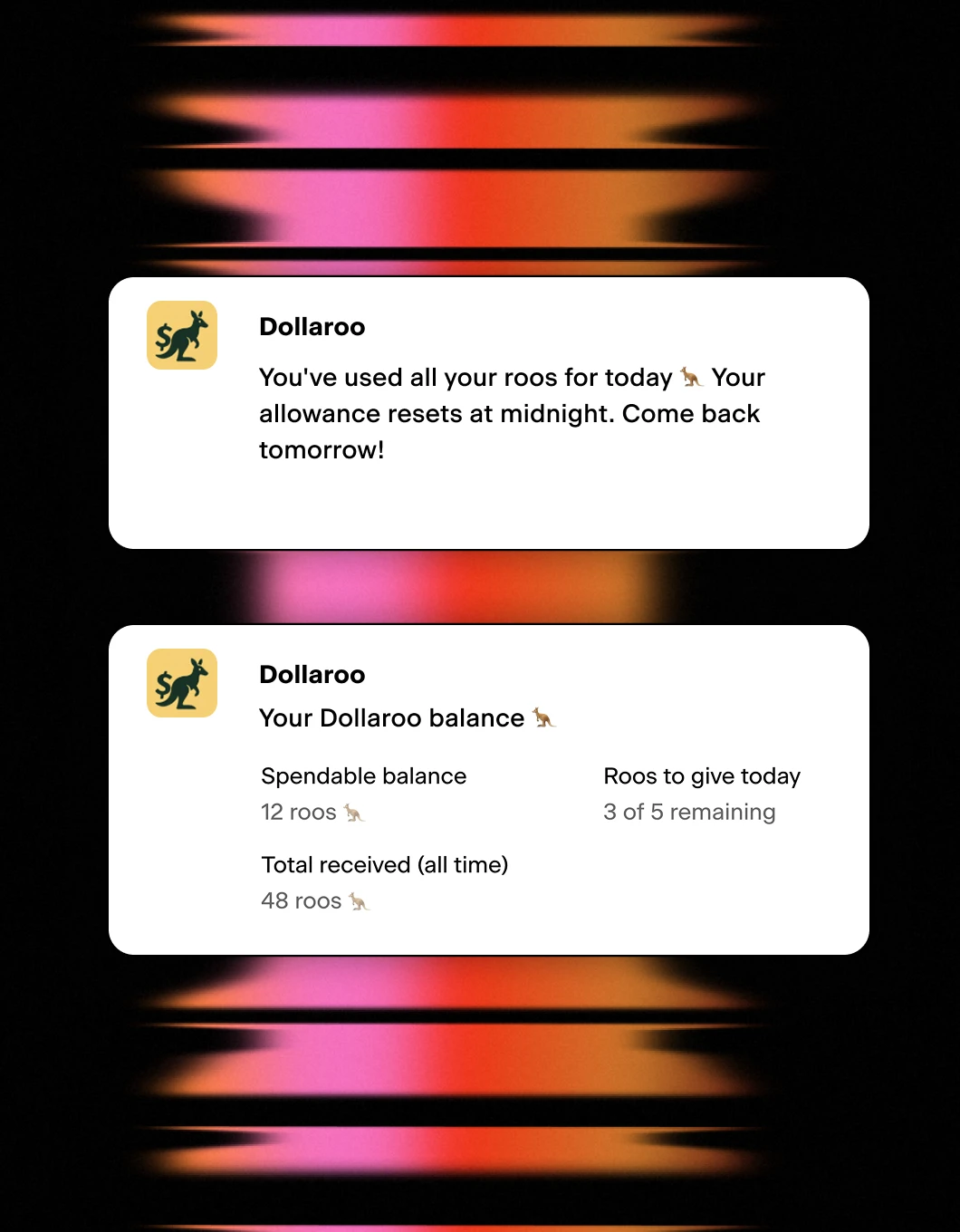 Balance of roos to give and receive